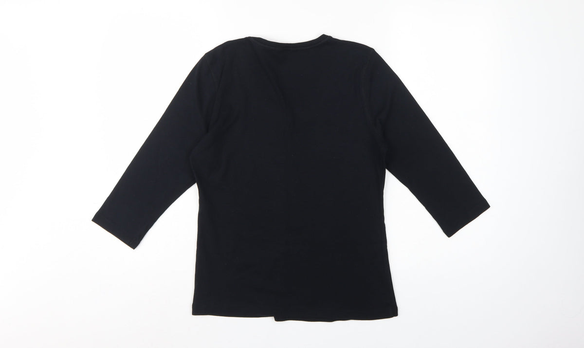 M&Co Women’s Black Size 14 Basic V-Neck 3/4 Sleeve Cotton T-Shirt