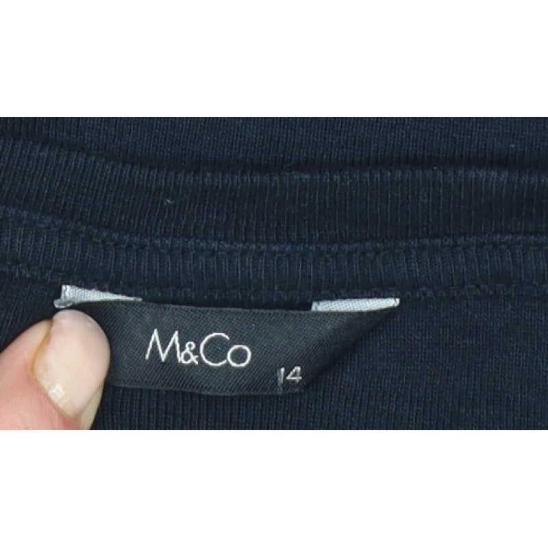 M&Co Women’s Black Size 14 Basic V-Neck 3/4 Sleeve Cotton T-Shirt
