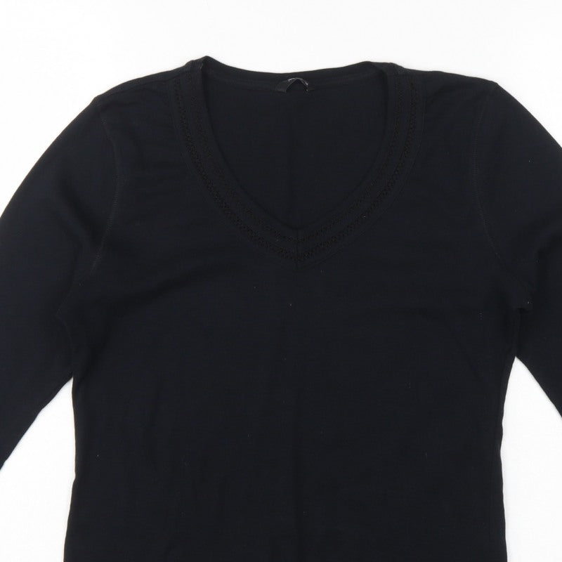 M&Co Women’s Black Size 14 Basic V-Neck 3/4 Sleeve Cotton T-Shirt