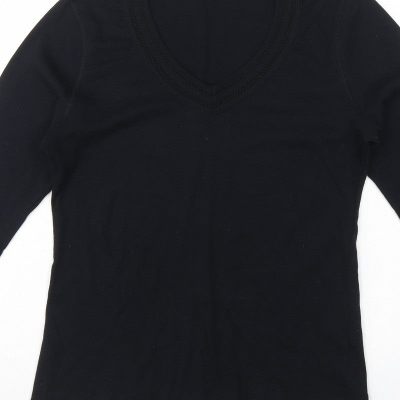 M&Co Women’s Black Size 14 Basic V-Neck 3/4 Sleeve Cotton T-Shirt