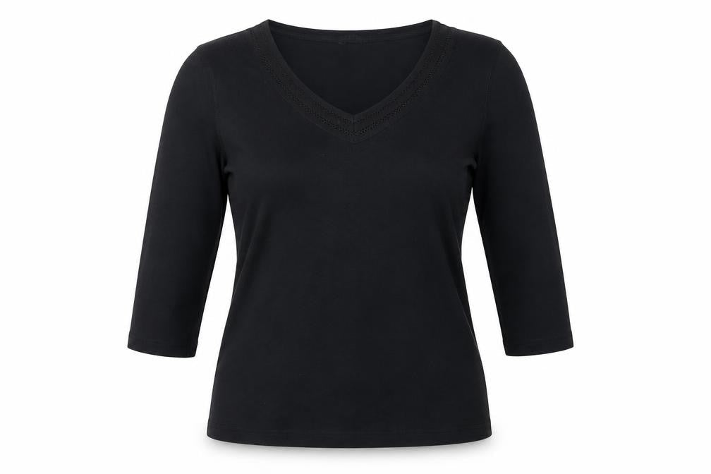 M&Co Women’s Black Size 14 Basic V-Neck 3/4 Sleeve Cotton T-Shirt