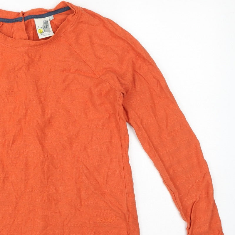 Weird Fish Women Orange Size 12 Organic Cotton Button Back Jersey Top