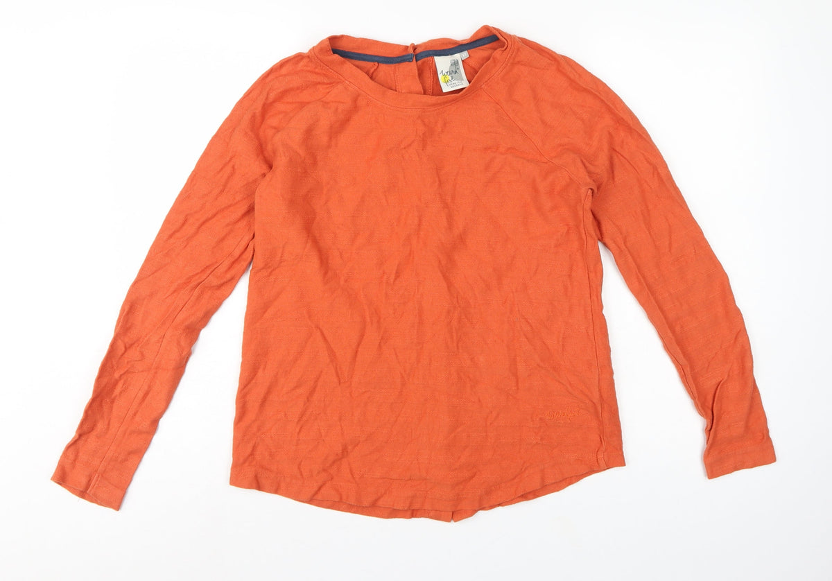 Weird Fish Women Orange Size 12 Organic Cotton Button Back Jersey Top