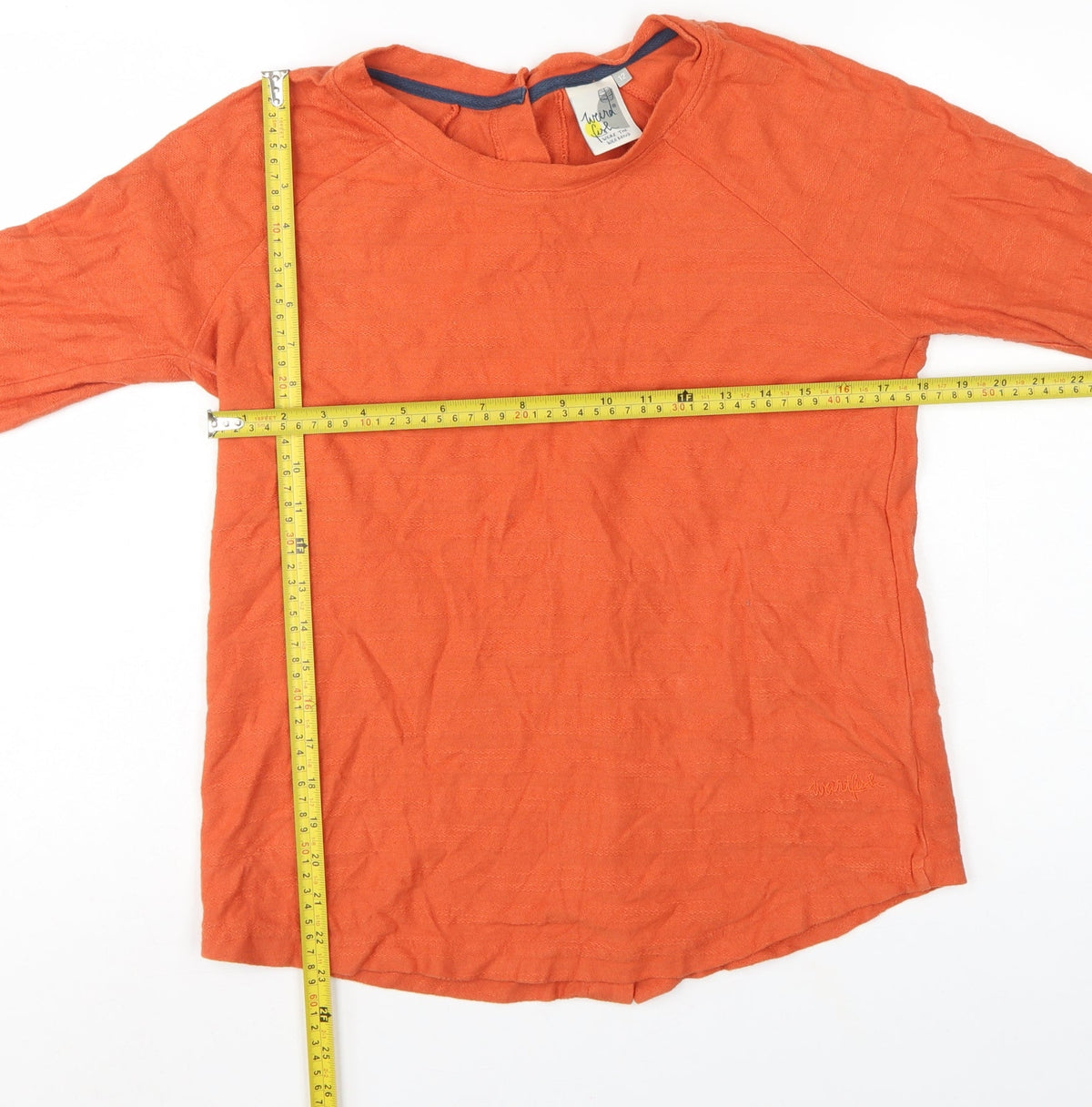 Weird Fish Women Orange Size 12 Organic Cotton Button Back Jersey Top