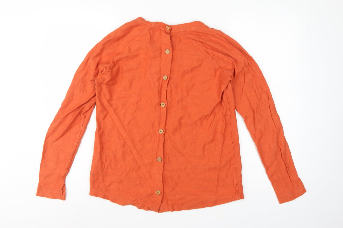 Weird Fish Women Orange Size 12 Organic Cotton Button Back Jersey Top
