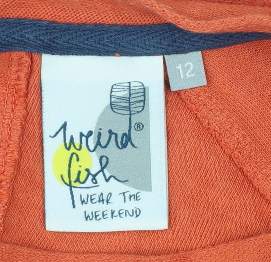 Weird Fish Women Orange Size 12 Organic Cotton Button Back Jersey Top