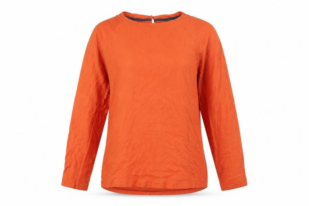 Weird Fish Women Orange Size 12 Organic Cotton Button Back Jersey Top
