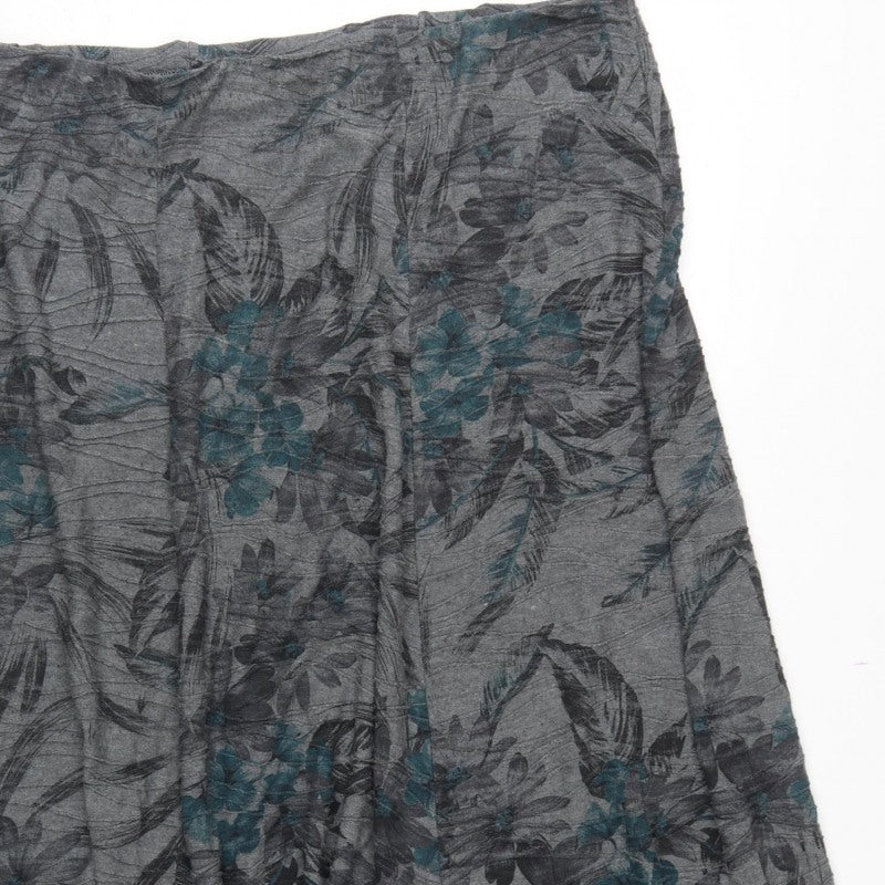Bonmarché Women Grey Floral A-Line Knee Length Skirt UK 18