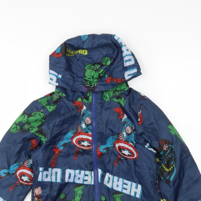 Marvel Boys Blue 7-8 Years Superhero Hooded Padded Zip Jacket