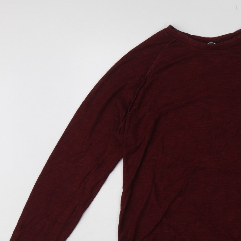 Solid Men’s Red Cotton Knit Crew Neck Pocket Jumper 2XL