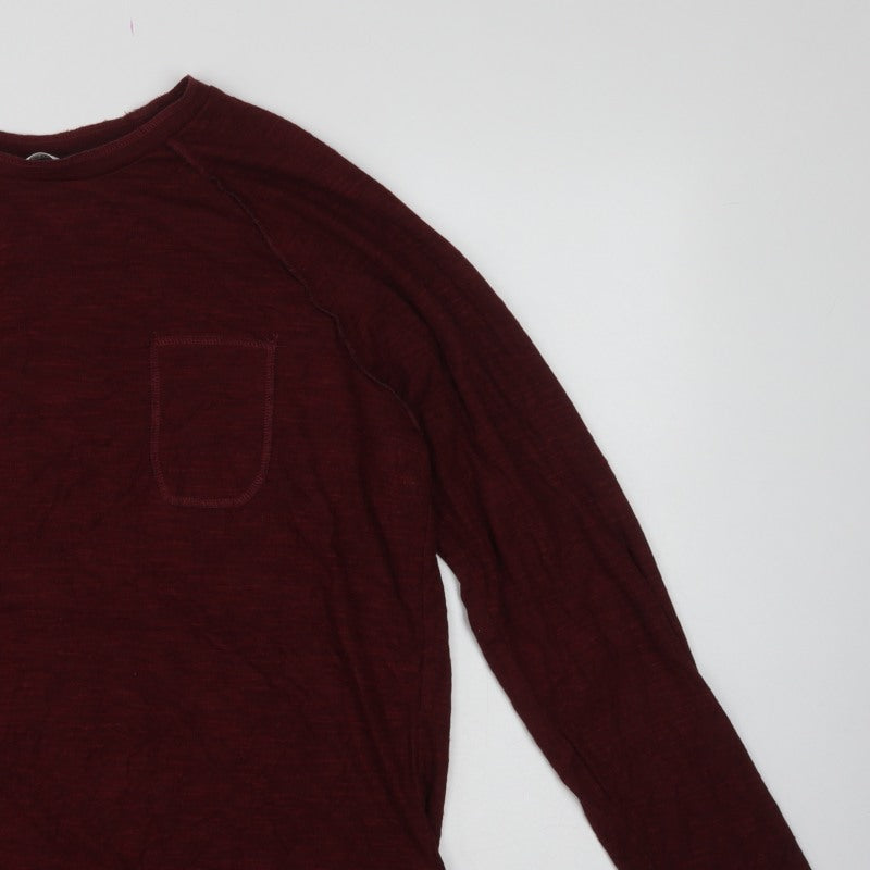 Solid Men’s Red Cotton Knit Crew Neck Pocket Jumper 2XL