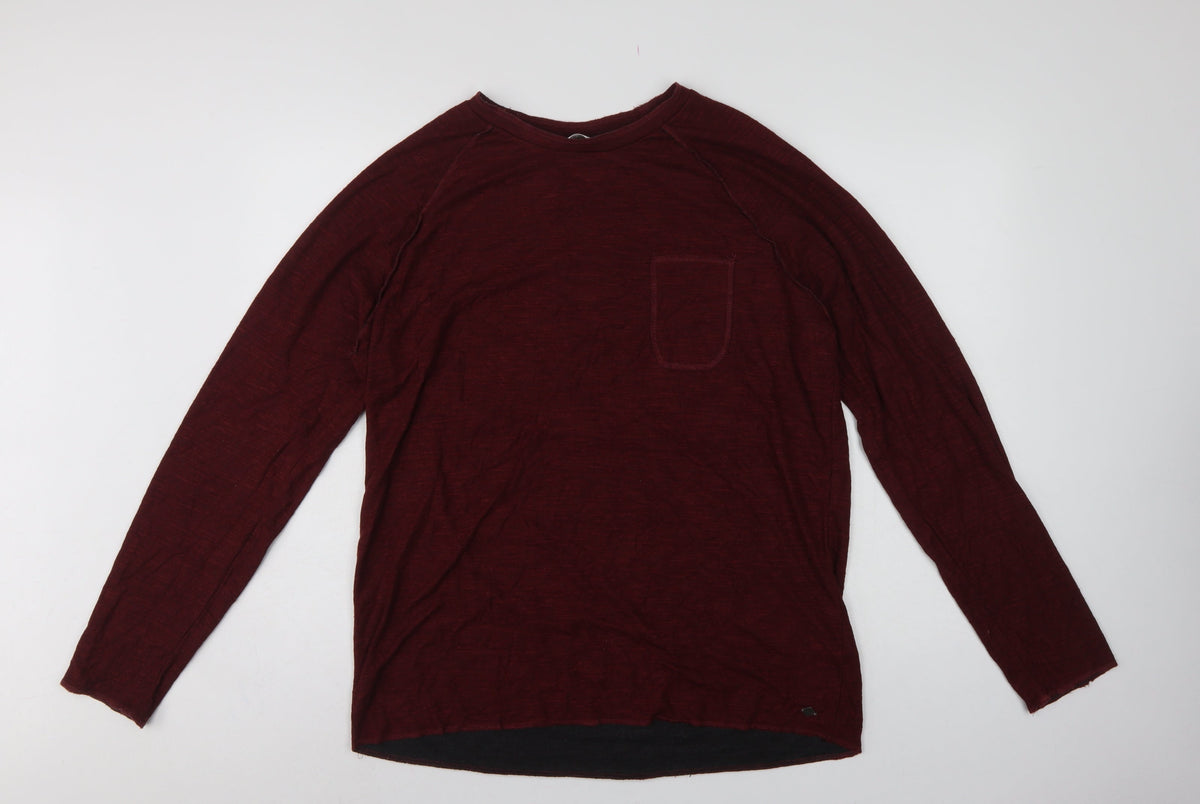 Solid Men’s Red Cotton Knit Crew Neck Pocket Jumper 2XL