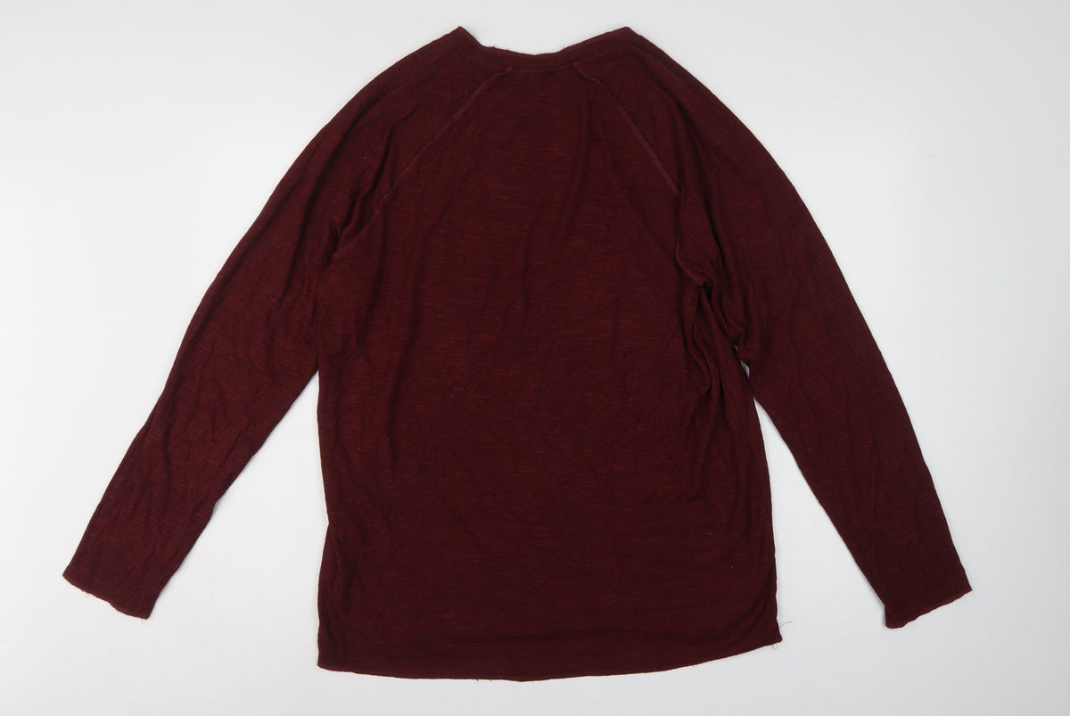 Solid Men’s Red Cotton Knit Crew Neck Pocket Jumper 2XL