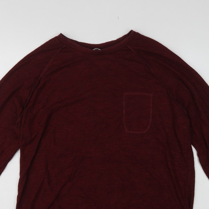 Solid Men’s Red Cotton Knit Crew Neck Pocket Jumper 2XL