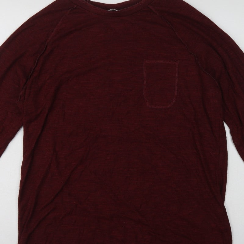 Solid Men’s Red Cotton Knit Crew Neck Pocket Jumper 2XL
