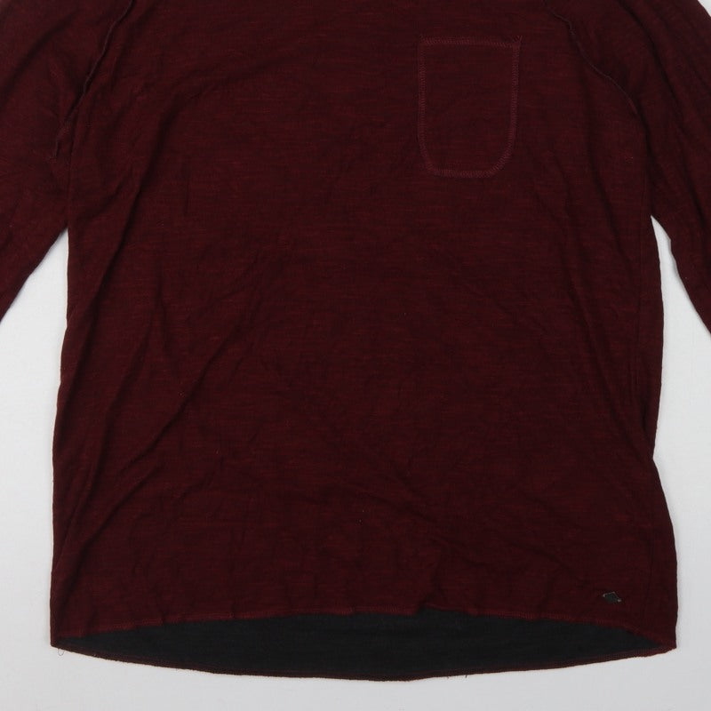 Solid Men’s Red Cotton Knit Crew Neck Pocket Jumper 2XL