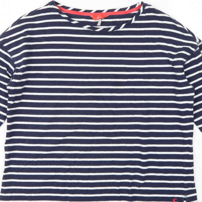 Joules Women Blue White Striped Cotton Boat Neck Long Sleeve Top UK 14