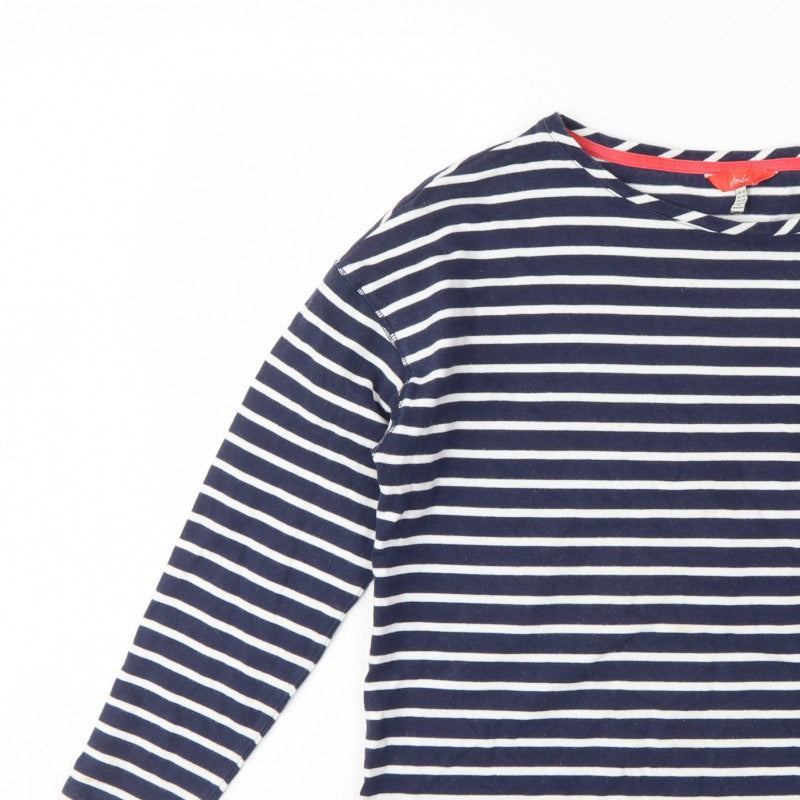 Joules Women Blue White Striped Cotton Boat Neck Long Sleeve Top UK 14