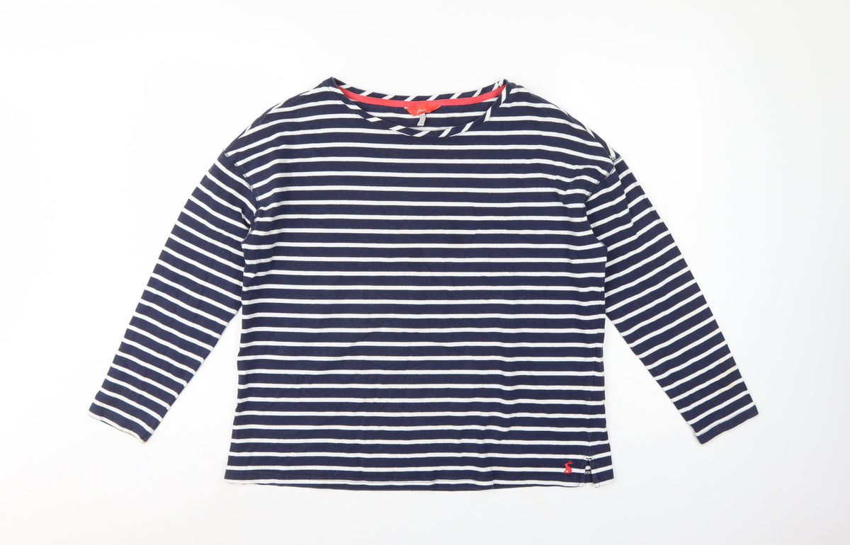 Joules Women Blue White Striped Cotton Boat Neck Long Sleeve Top UK 14