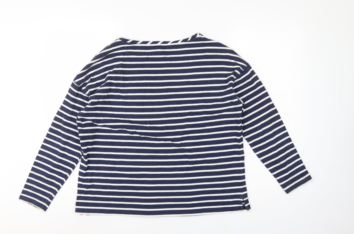 Joules Women Blue White Striped Cotton Boat Neck Long Sleeve Top UK 14
