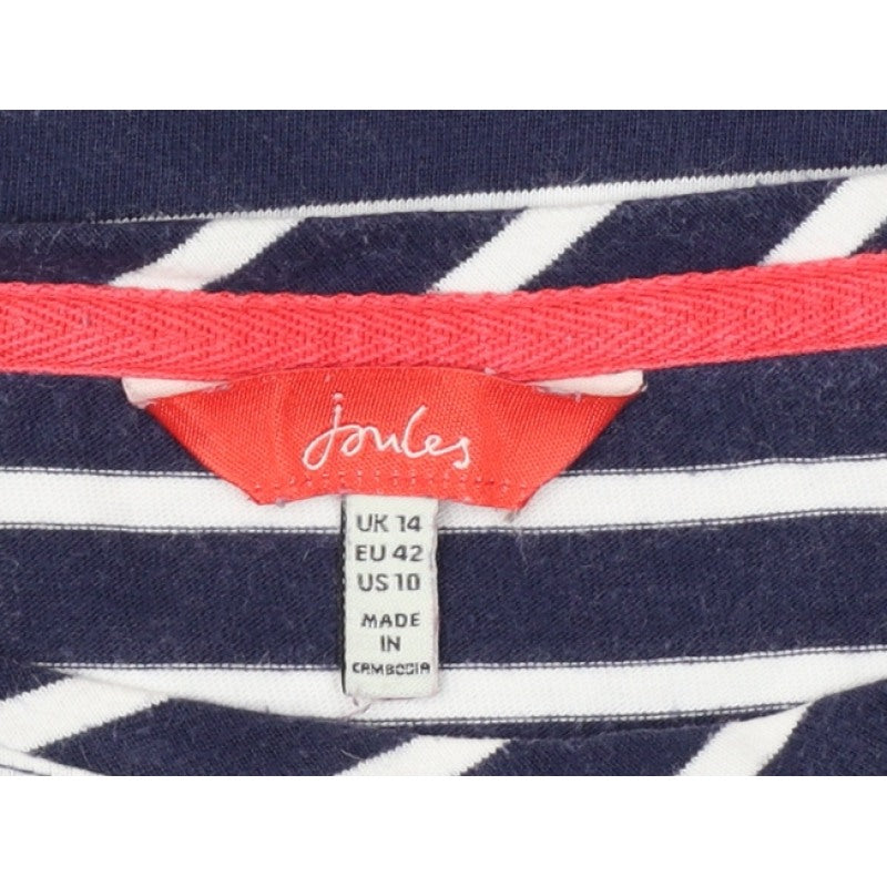 Joules Women Blue White Striped Cotton Boat Neck Long Sleeve Top UK 14