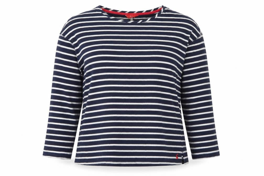 Joules Women Blue White Striped Cotton Boat Neck Long Sleeve Top UK 14