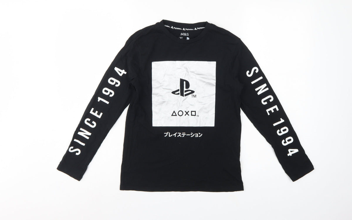 Marks and Spencer Boys Black 10-11 Years PlayStation Pyjama Top