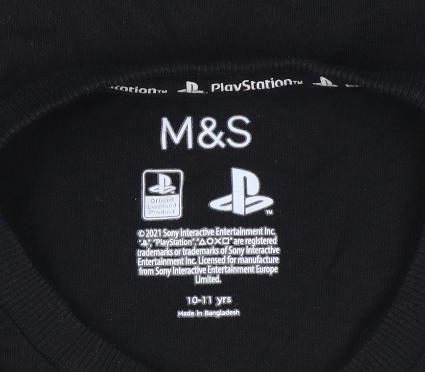 Marks and Spencer Boys Black 10-11 Years PlayStation Pyjama Top