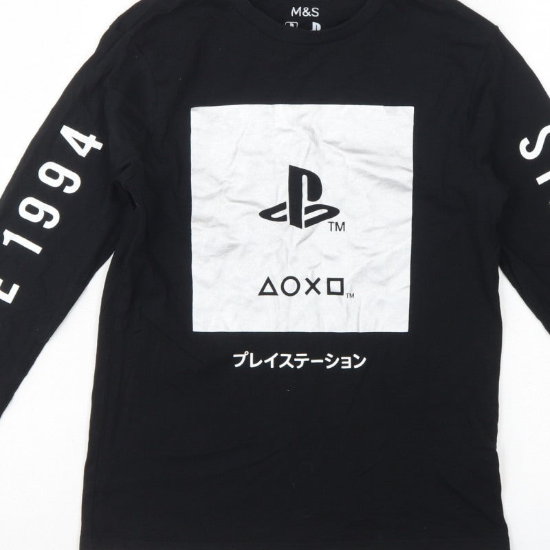 Marks and Spencer Boys Black 10-11 Years PlayStation Pyjama Top