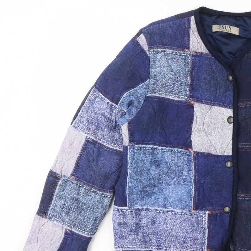 SUN Women's Blue S Basic Patchwork Lined Snap Jacket Made in Italy