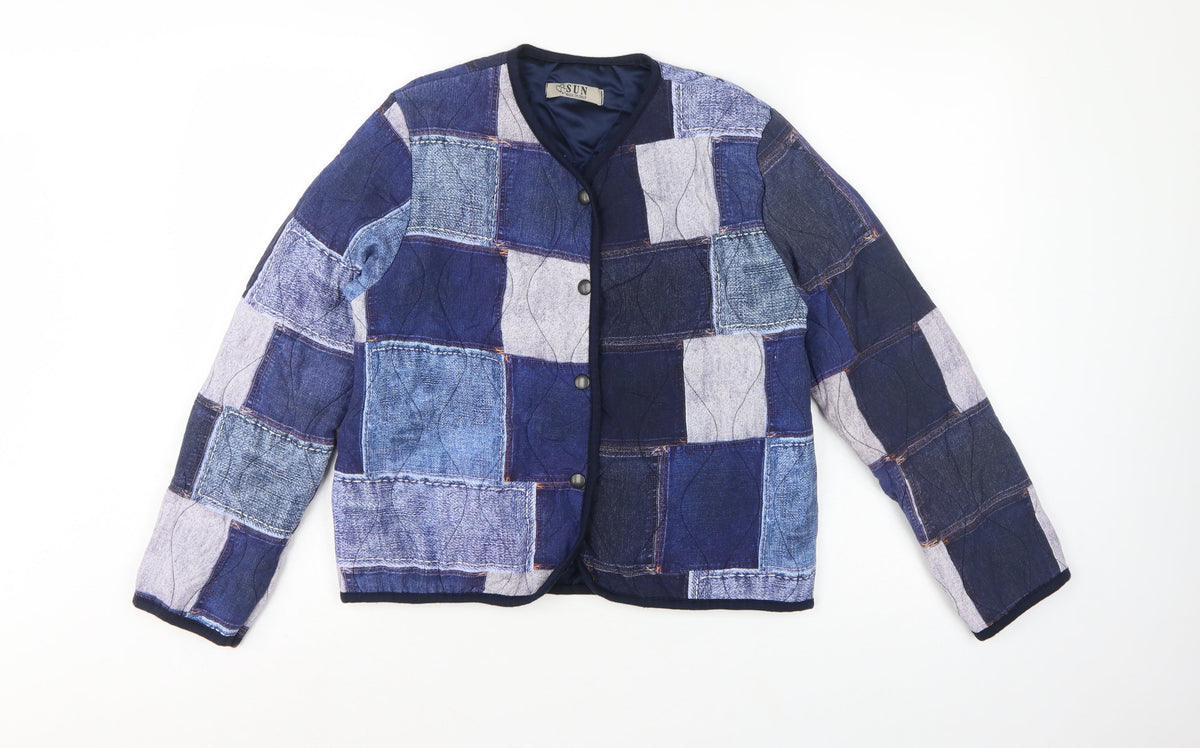 SUN Women's Blue S Basic Patchwork Lined Snap Jacket Made in Italy