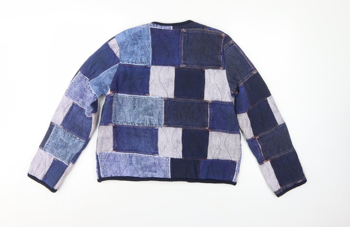 SUN Women's Blue S Basic Patchwork Lined Snap Jacket Made in Italy