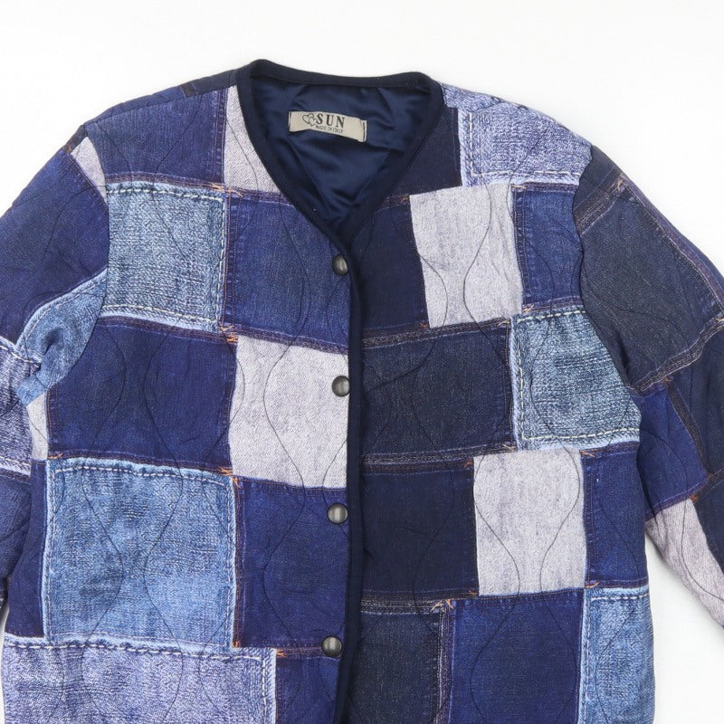 SUN Women's Blue S Basic Patchwork Lined Snap Jacket Made in Italy