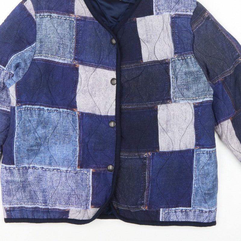 SUN Women's Blue S Basic Patchwork Lined Snap Jacket Made in Italy