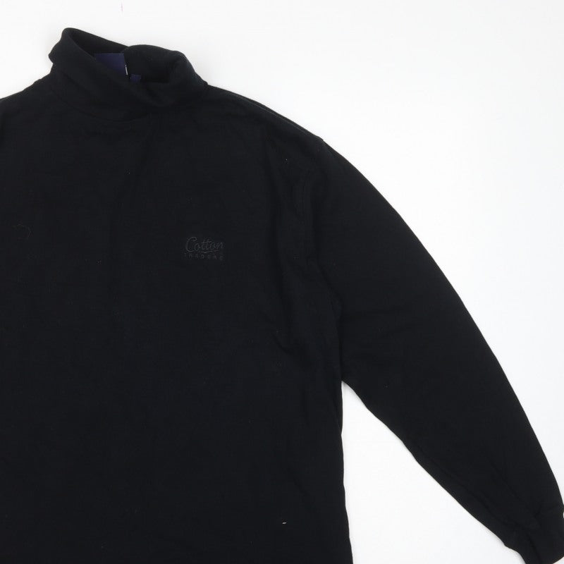 Cotton Traders Men’s Black M Long Sleeve Mock Neck Cotton T-Shirt Logo