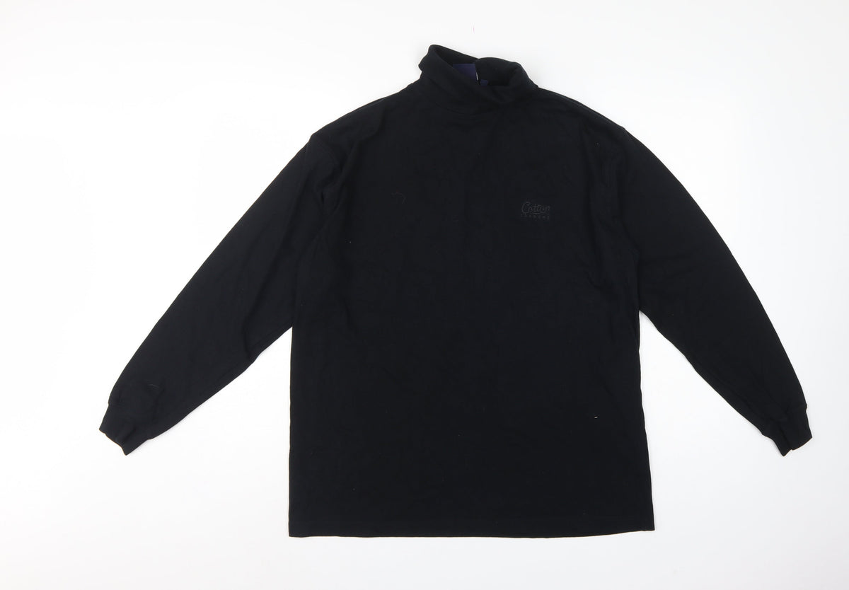 Cotton Traders Men’s Black M Long Sleeve Mock Neck Cotton T-Shirt Logo