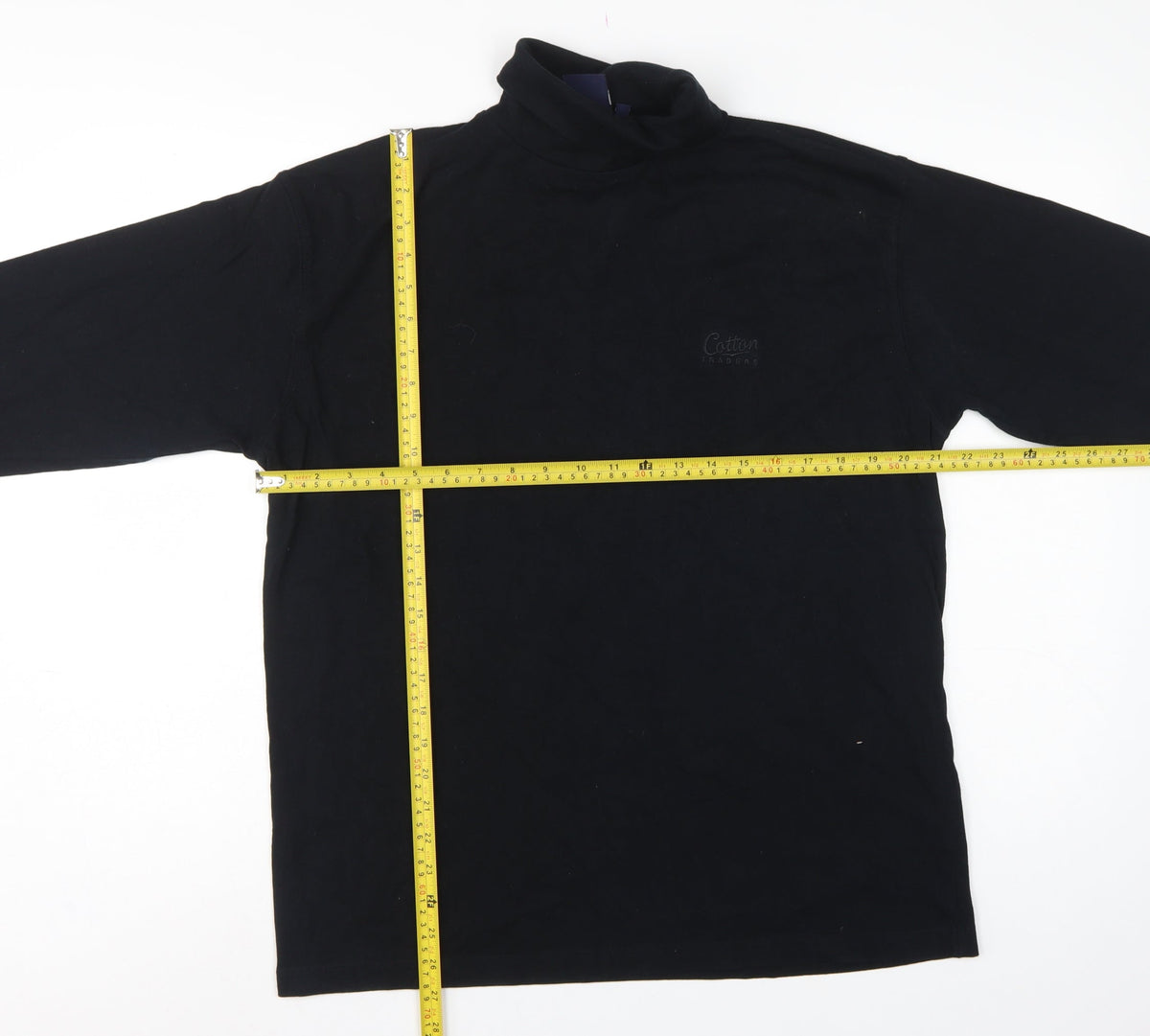 Cotton Traders Men’s Black M Long Sleeve Mock Neck Cotton T-Shirt Logo
