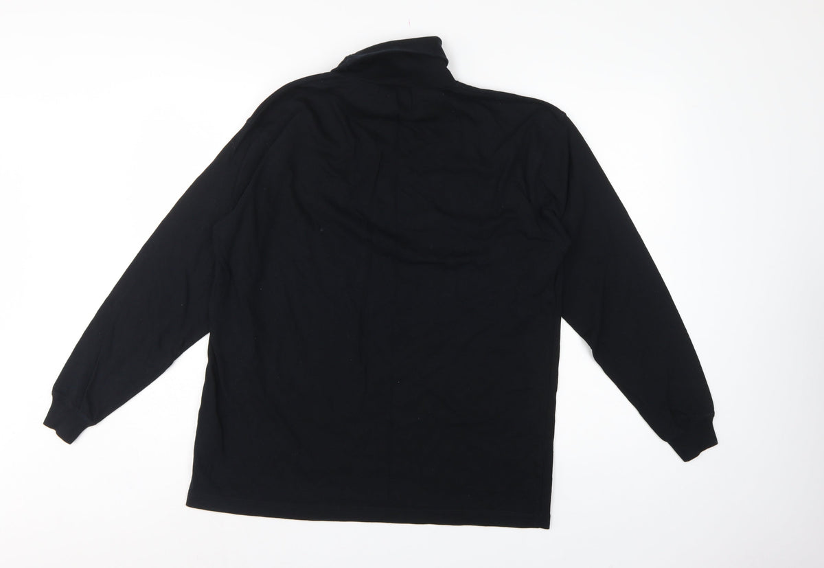 Cotton Traders Men’s Black M Long Sleeve Mock Neck Cotton T-Shirt Logo