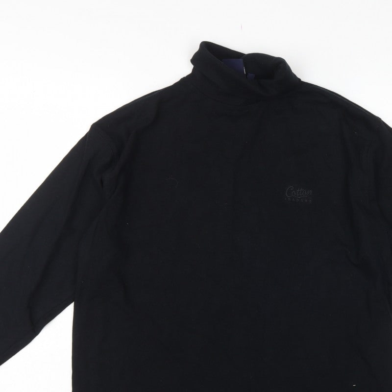 Cotton Traders Men’s Black M Long Sleeve Mock Neck Cotton T-Shirt Logo