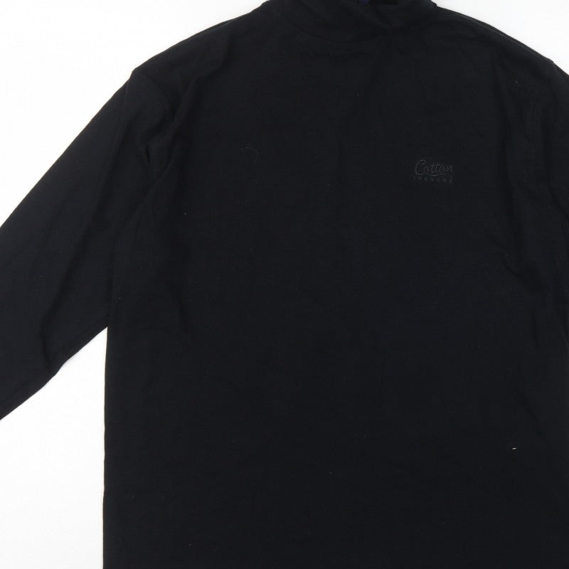Cotton Traders Men’s Black M Long Sleeve Mock Neck Cotton T-Shirt Logo