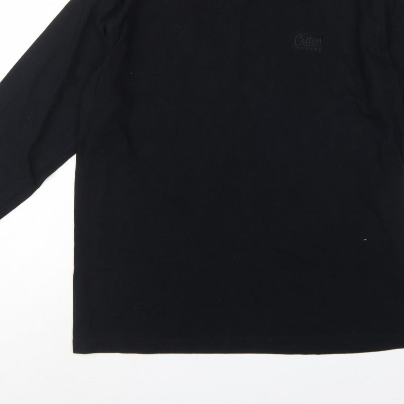 Cotton Traders Men’s Black M Long Sleeve Mock Neck Cotton T-Shirt Logo