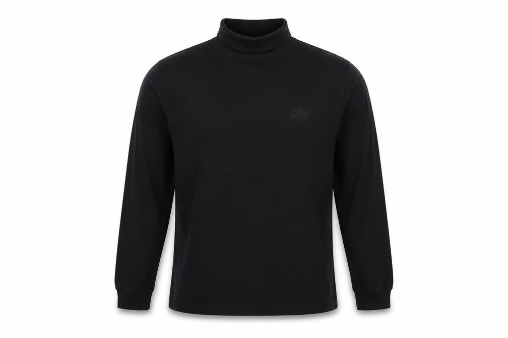 Cotton Traders Men’s Black M Long Sleeve Mock Neck Cotton T-Shirt Logo