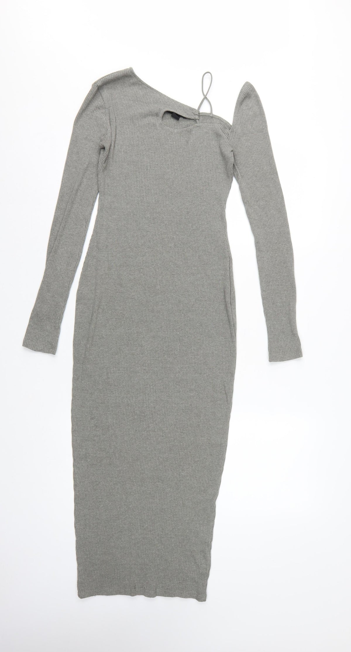 PrettyLittleThing Women Grey UK 6 One Shoulder Rib Knit Bodycon Maxi Dress