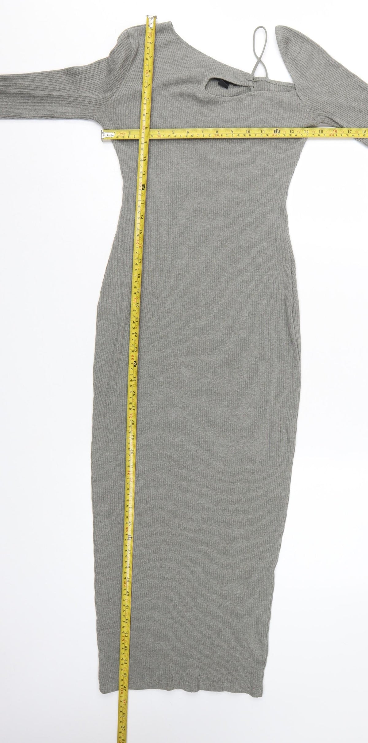 PrettyLittleThing Women Grey UK 6 One Shoulder Rib Knit Bodycon Maxi Dress