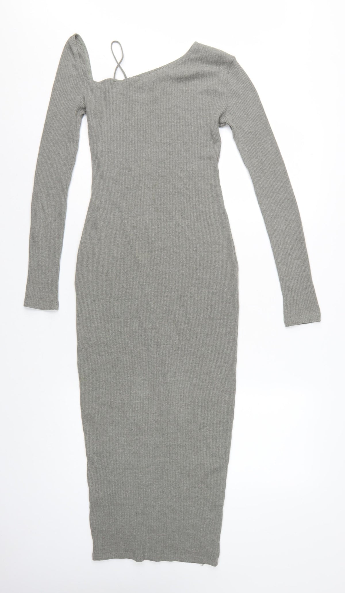 PrettyLittleThing Women Grey UK 6 One Shoulder Rib Knit Bodycon Maxi Dress