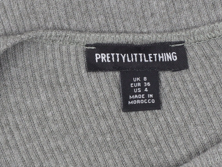 PrettyLittleThing Women Grey UK 6 One Shoulder Rib Knit Bodycon Maxi Dress