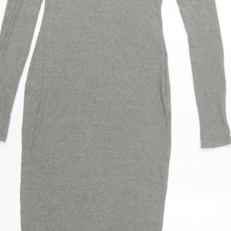 PrettyLittleThing Women Grey UK 6 One Shoulder Rib Knit Bodycon Maxi Dress