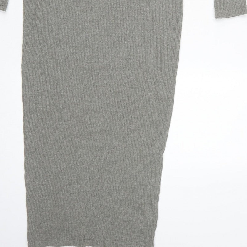 PrettyLittleThing Women Grey UK 6 One Shoulder Rib Knit Bodycon Maxi Dress