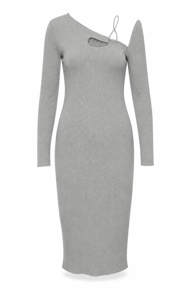 PrettyLittleThing Women Grey UK 6 One Shoulder Rib Knit Bodycon Maxi Dress