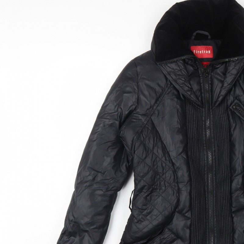 Firetrap Women’s Black S Hooded Down Puffer Jacket Quilted Zip